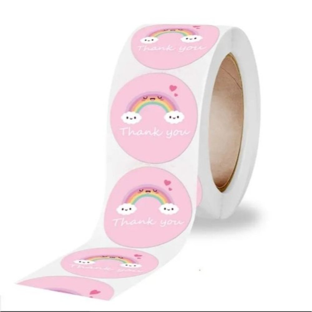 New 500 Pieces/roll Rainbow Thank-you Stickers Round Self-adhesive Stickers - Picture 4 of 4